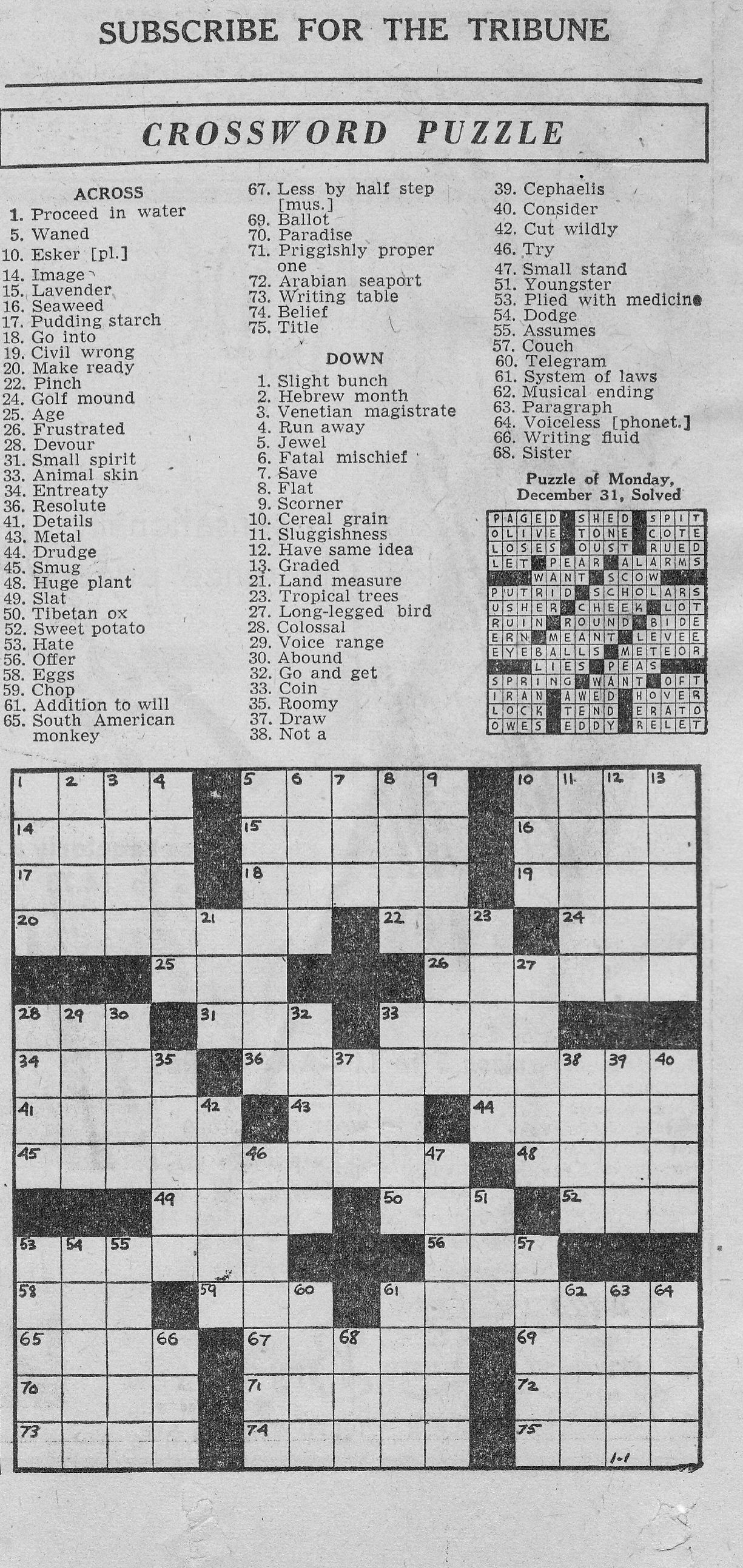 1/1/1946 Chicago Tribune Crossword Puzzle | Vintage Chicago - Printable Tribune Crossword