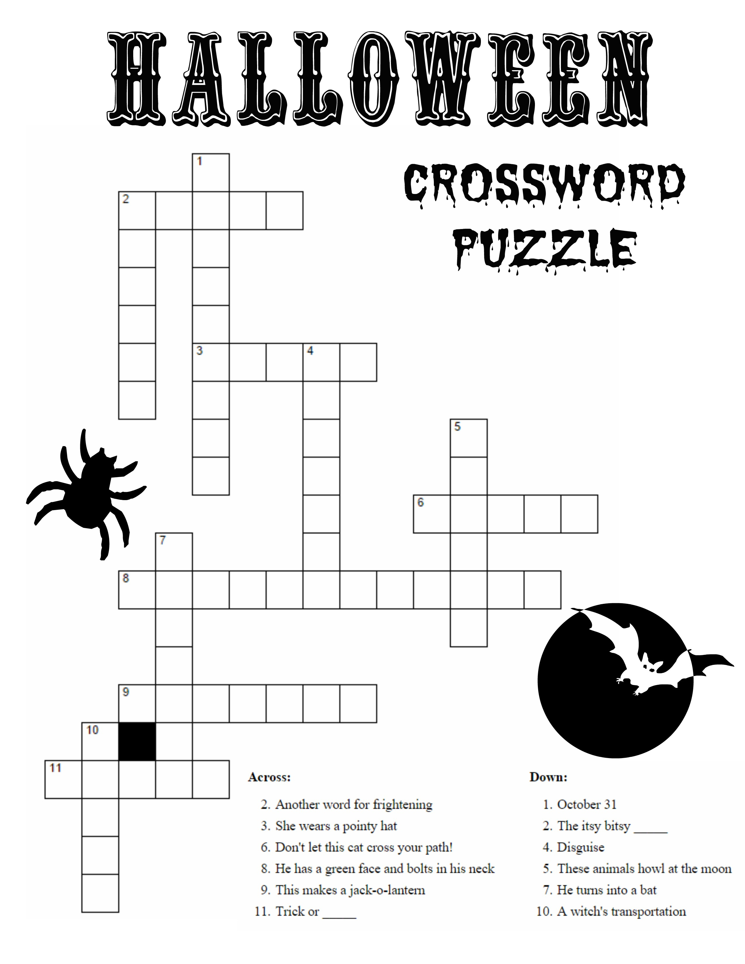 Halloween Crossword Puzzles For Adults Printable Printable Crossword Puzzles