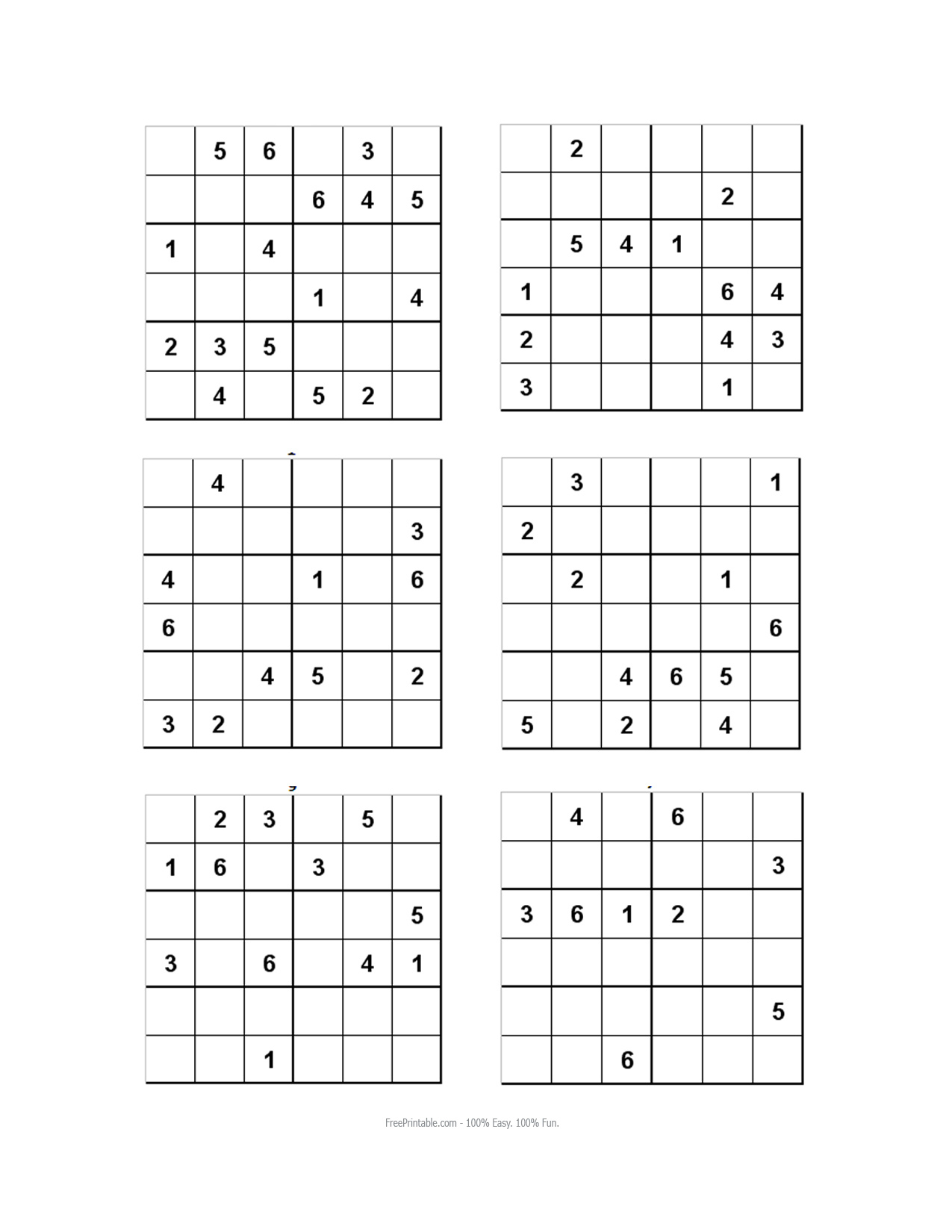 Sudoku 6x6 Printable