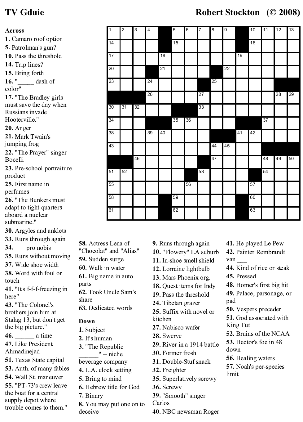 Printable Crossword Puzzles Tv Shows Printable Crossword Puzzles