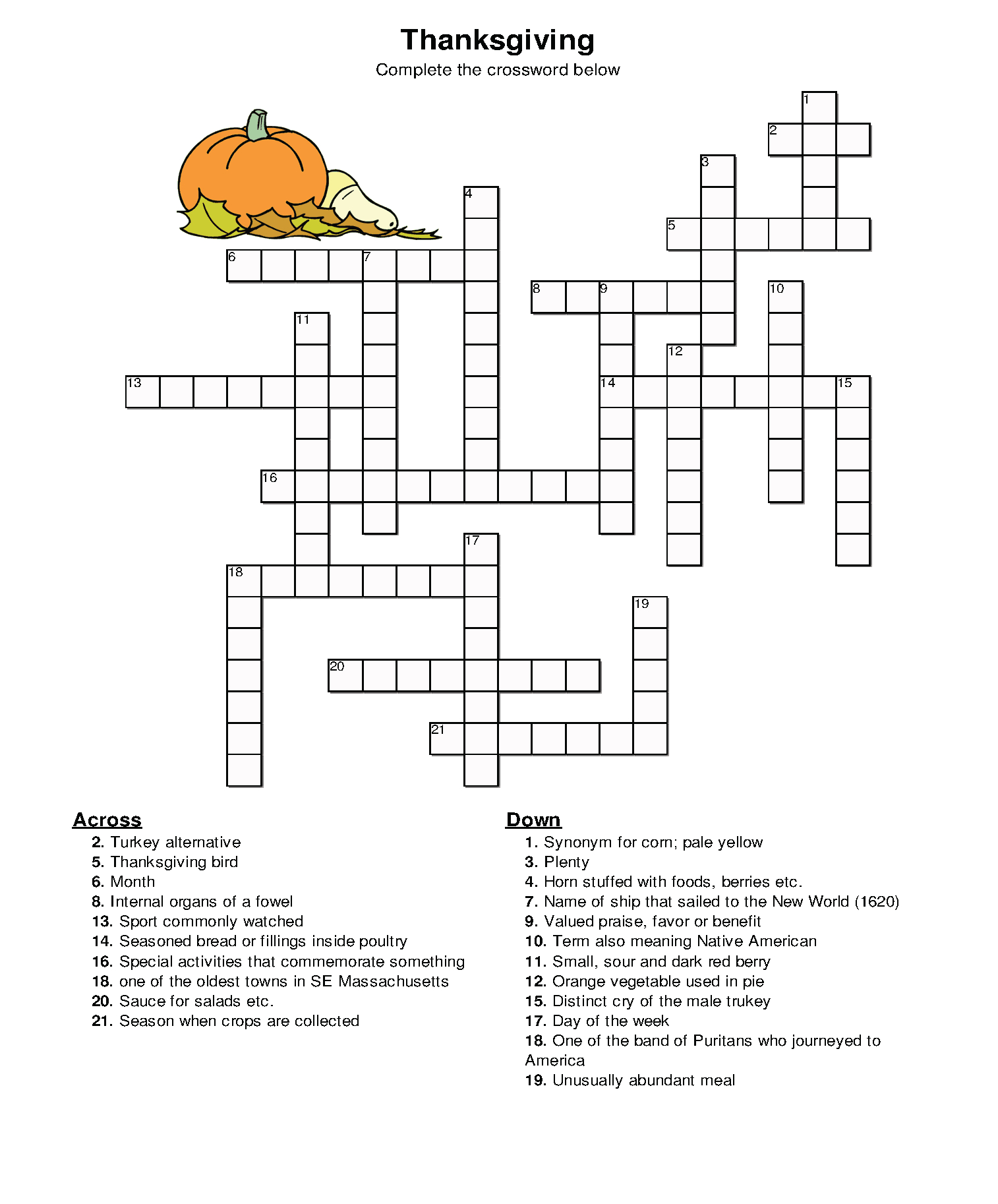 10 Superfun Thanksgiving Crossword Puzzles | Kittybabylove - Printable Thanksgiving Crossword Puzzles For Middle School