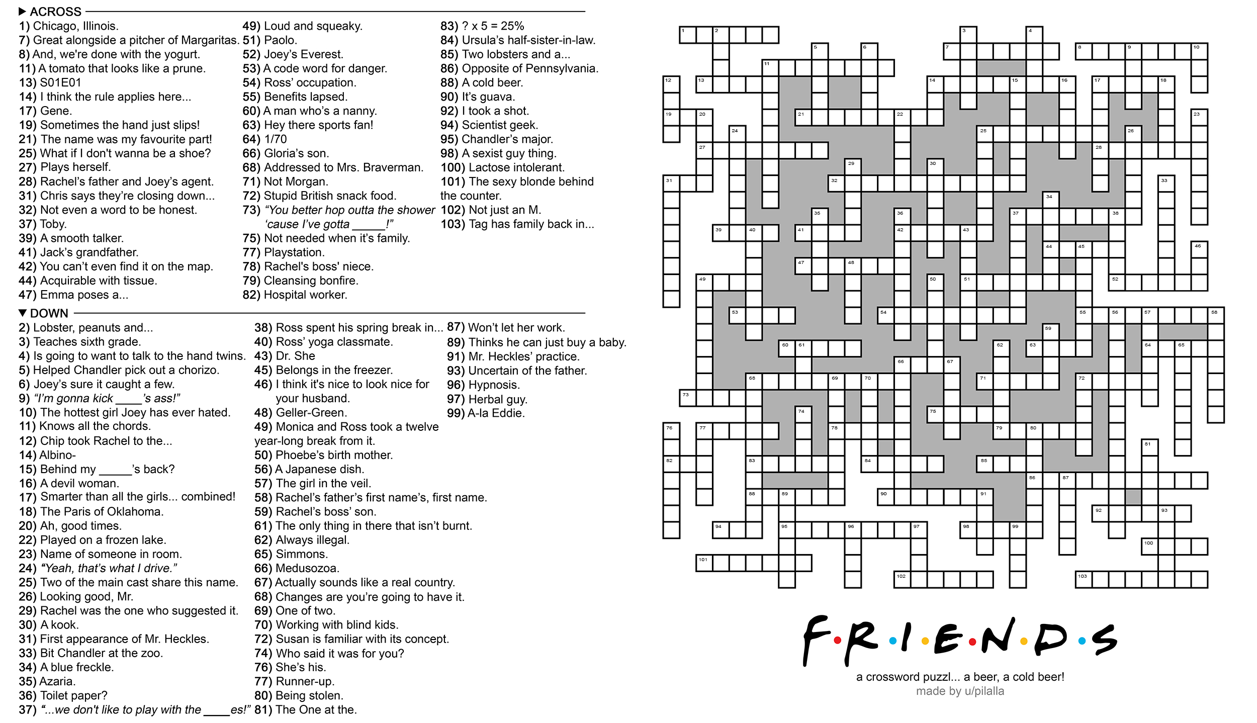 104 Word &amp;#039;friends&amp;#039; Themed Crossword Puzzle : Howyoudoin - Friends Crossword Puzzle Printable