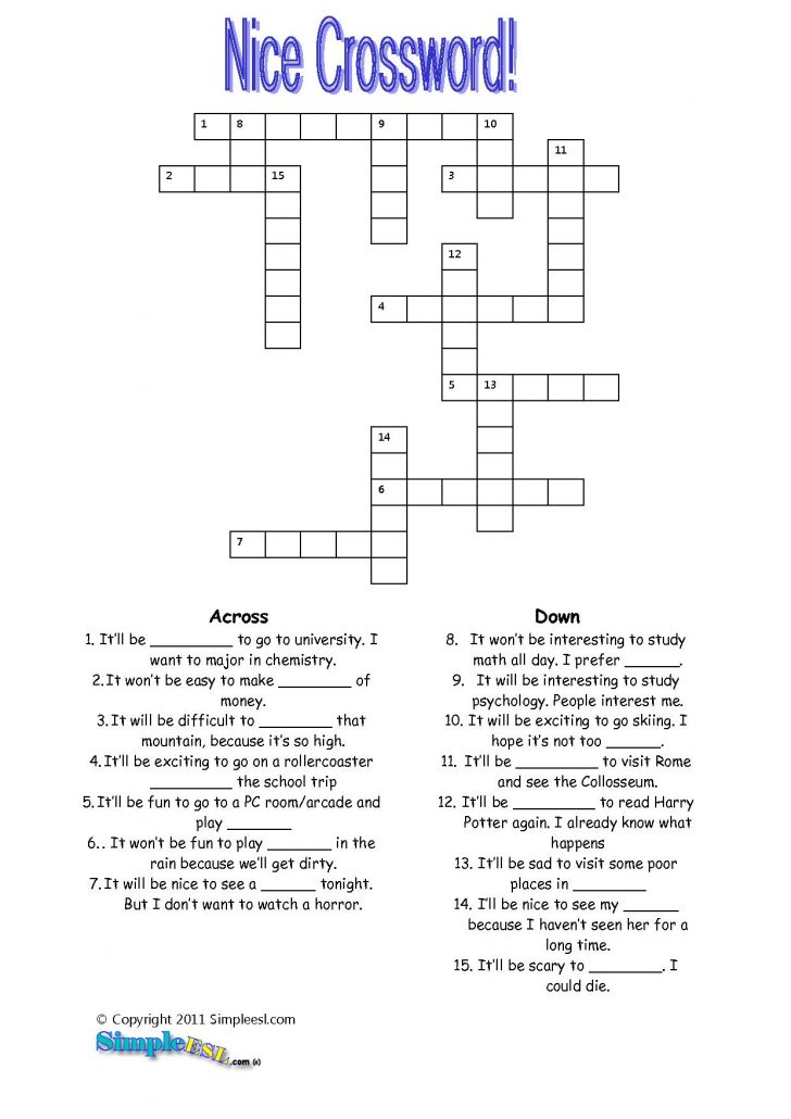 Esl Crossword Puzzles Printable