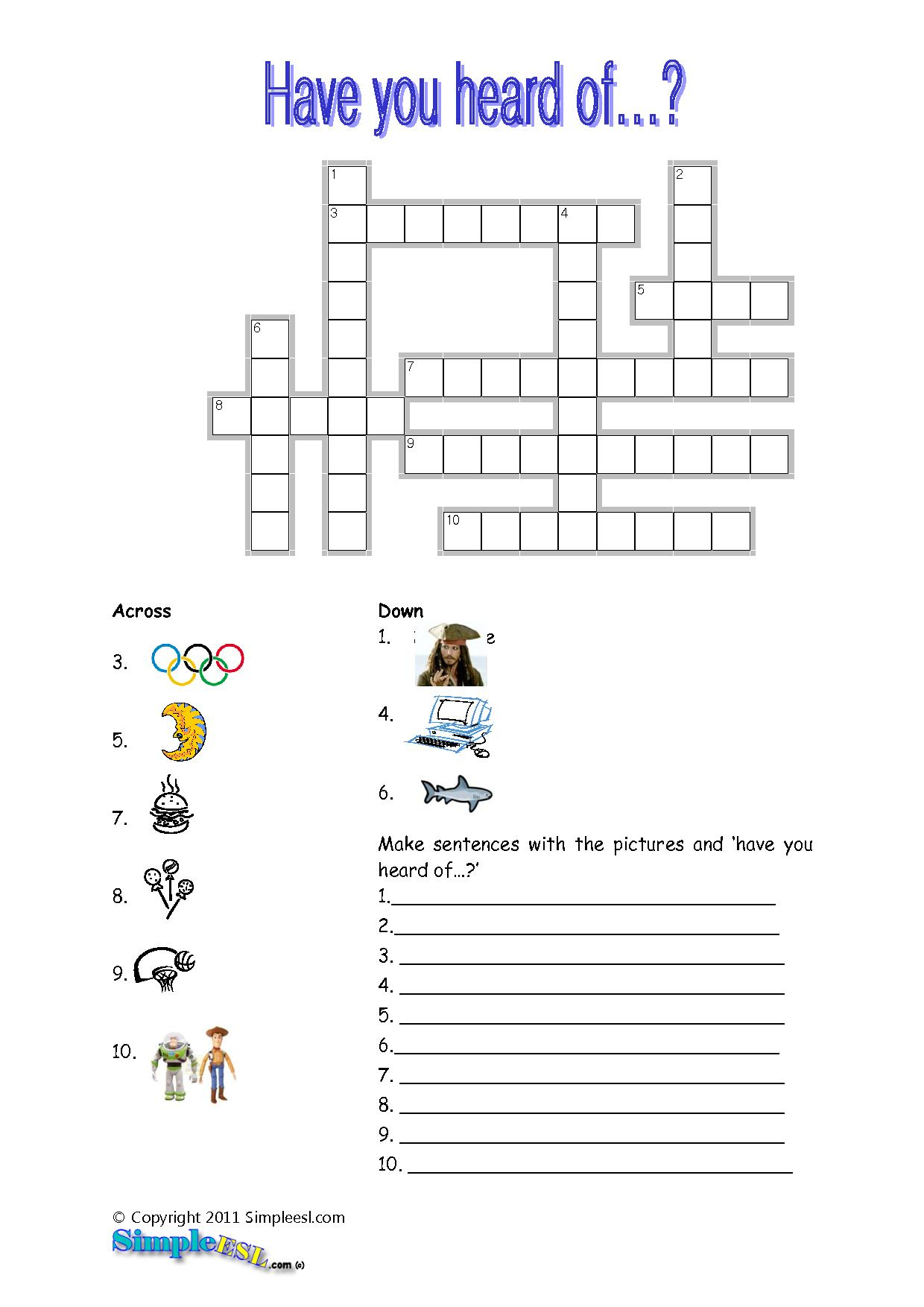 15 Best Photos Of Esl Printable Worksheets Crossword - Printable - Printable Crossword Puzzles For Esl Learners