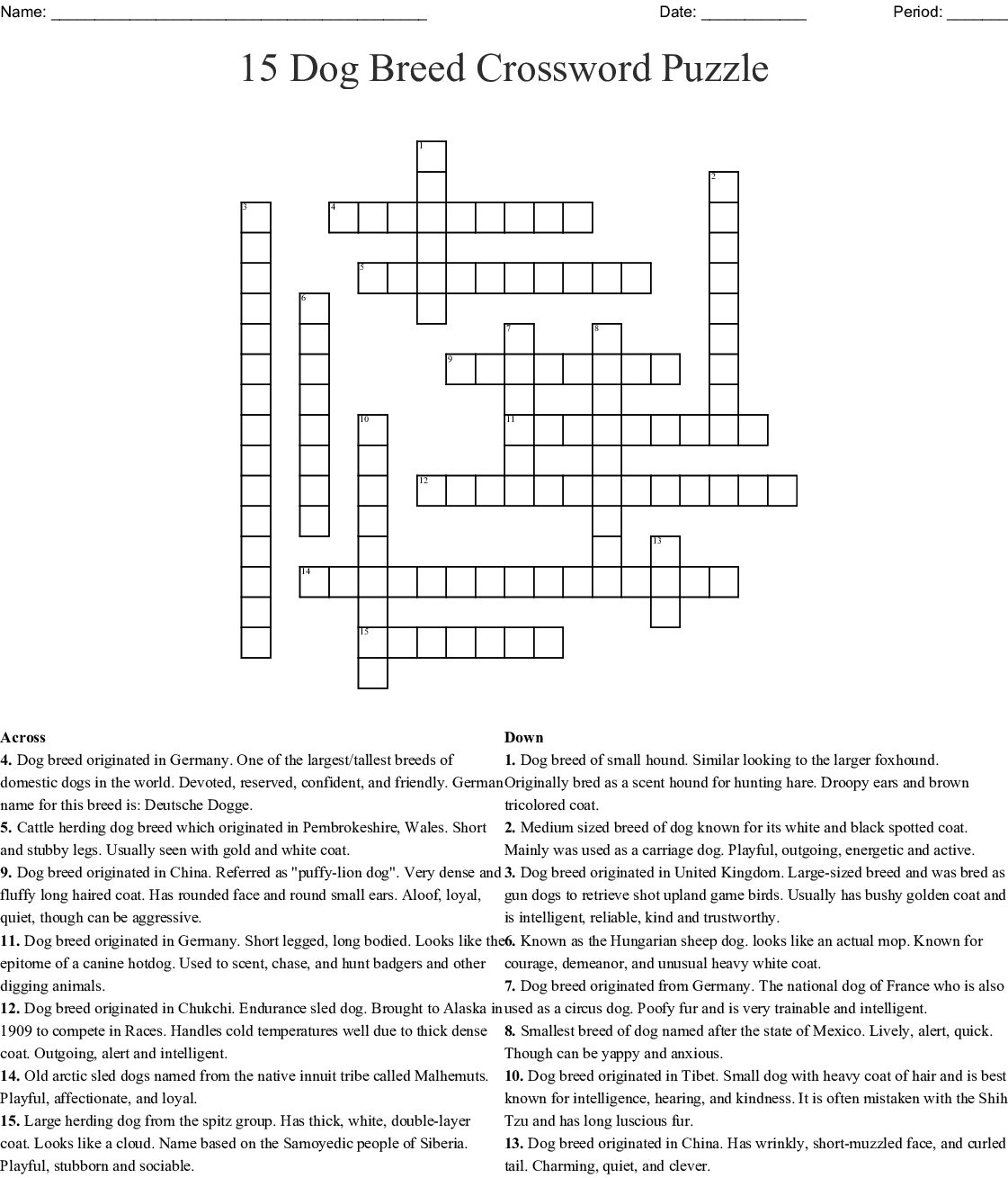 Dog Crossword Puzzle Printable | Printable Crossword Puzzles