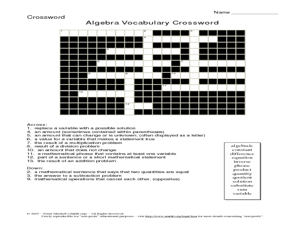 20 Easy And Interactive Math Crossword Puzzles | Kittybabylove - Printable Math Crossword Puzzles