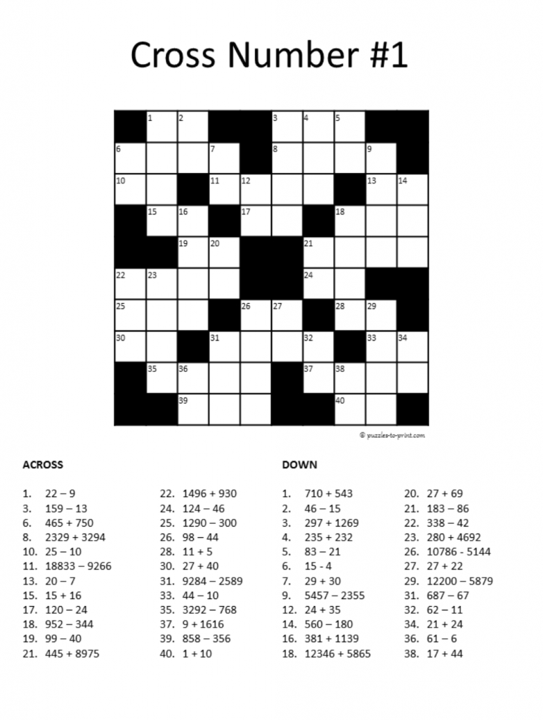 Printable Number Puzzles Middle School Printable Crossword Puzzles