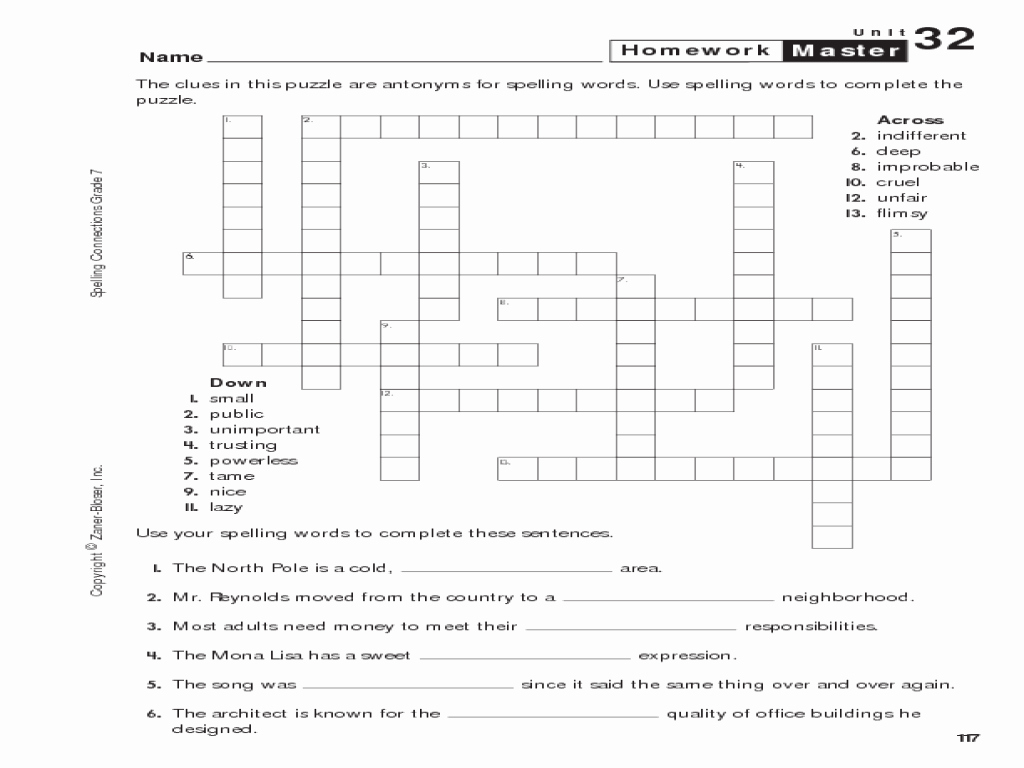 2Nd Grade Crossword Puzzles Lovely 2Nd Grade Science Worksheets - Free Printable Crossword Puzzles For 7Th Graders
