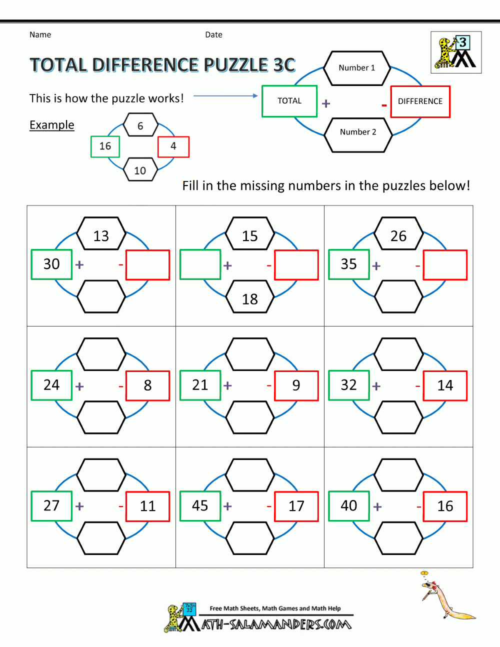 3Rd-Grade-Puzzles-Total-Difference-Puzzle-3C.gif (1000×1294) | Third - Printable Addition Puzzles