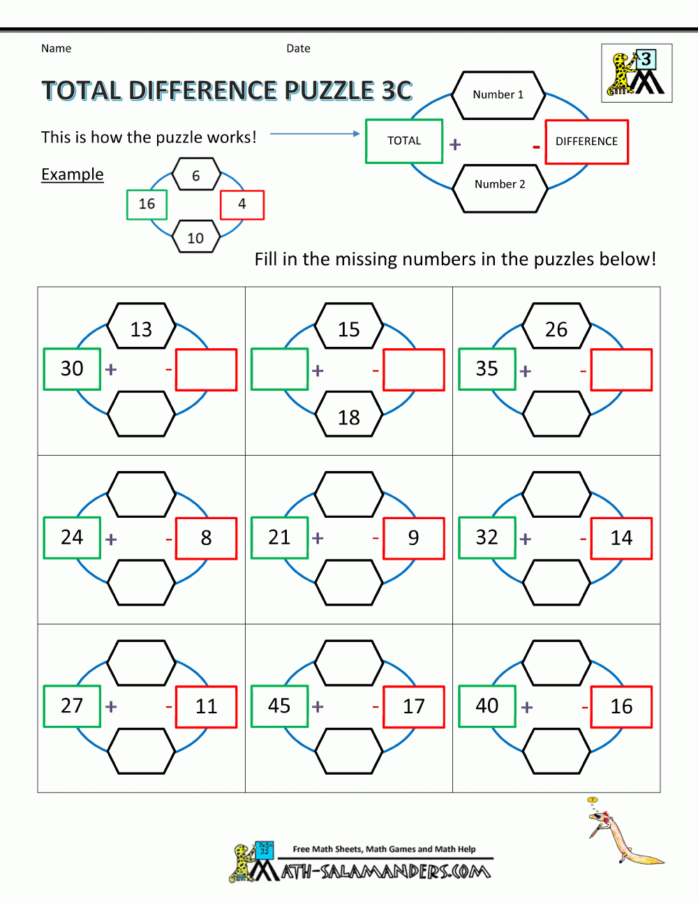 3Rd-Grade-Puzzles-Total-Difference-Puzzle-3C.gif (1000×1294) | Third - Printable Fraction Puzzle