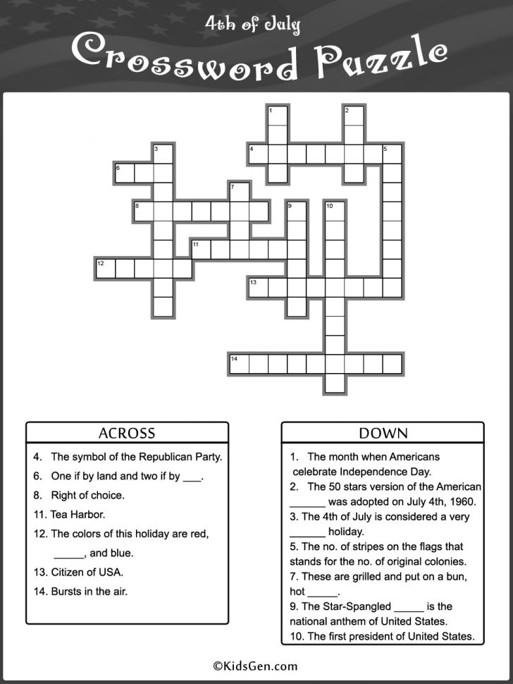 Printable Fourth Of July Crossword Puzzles
