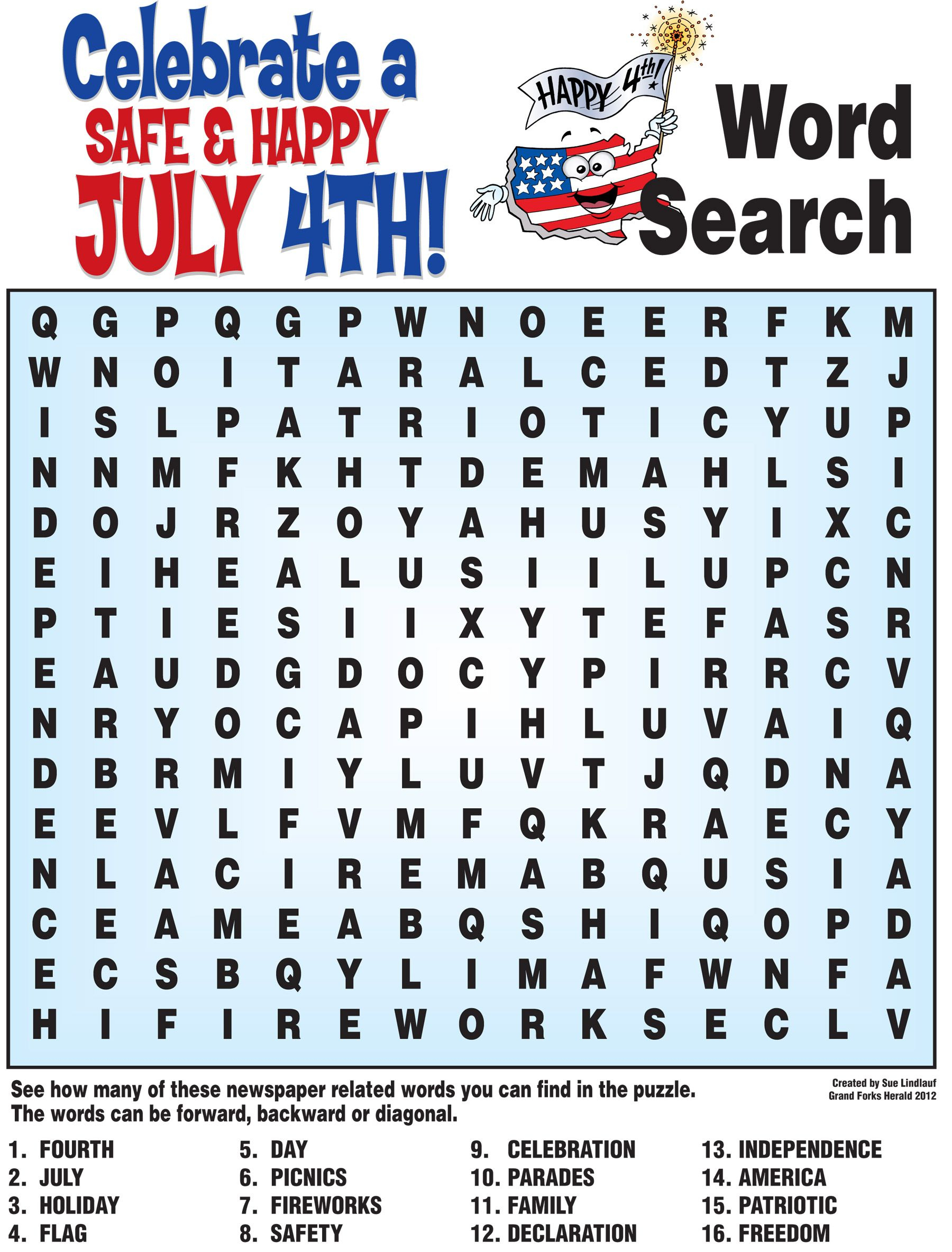 4Th Of July Word Search, History Quiz And More! | Childrens Church - Printable 4Th Of July Crossword Puzzle
