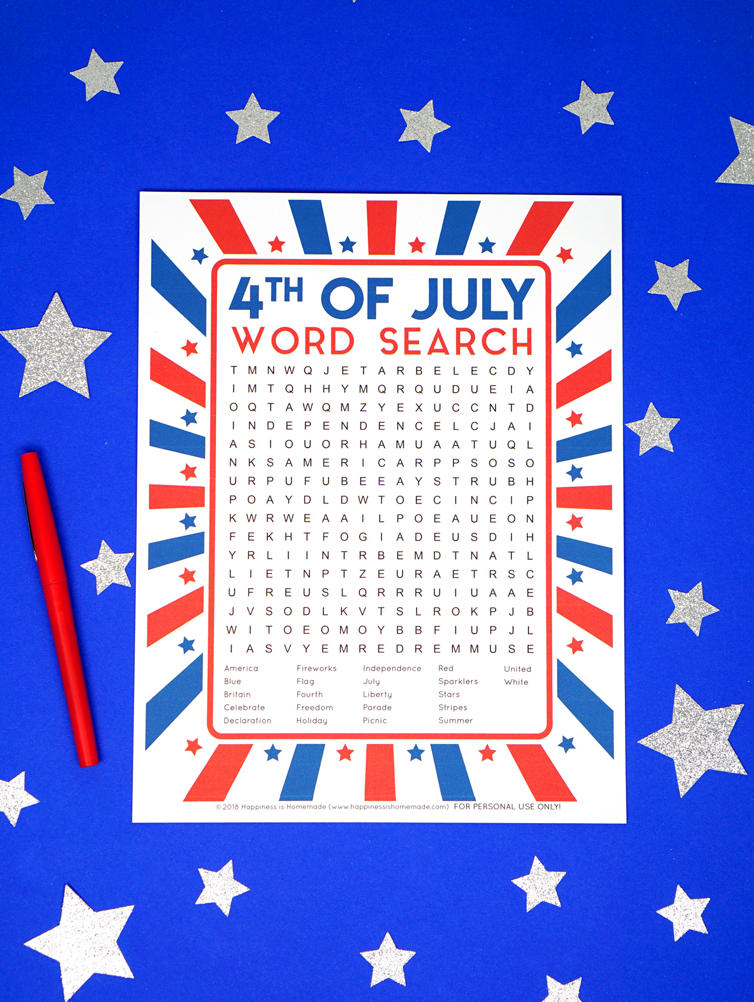 4Th Of July Word Search Printable - Happiness Is Homemade - Printable July 4Th Puzzles