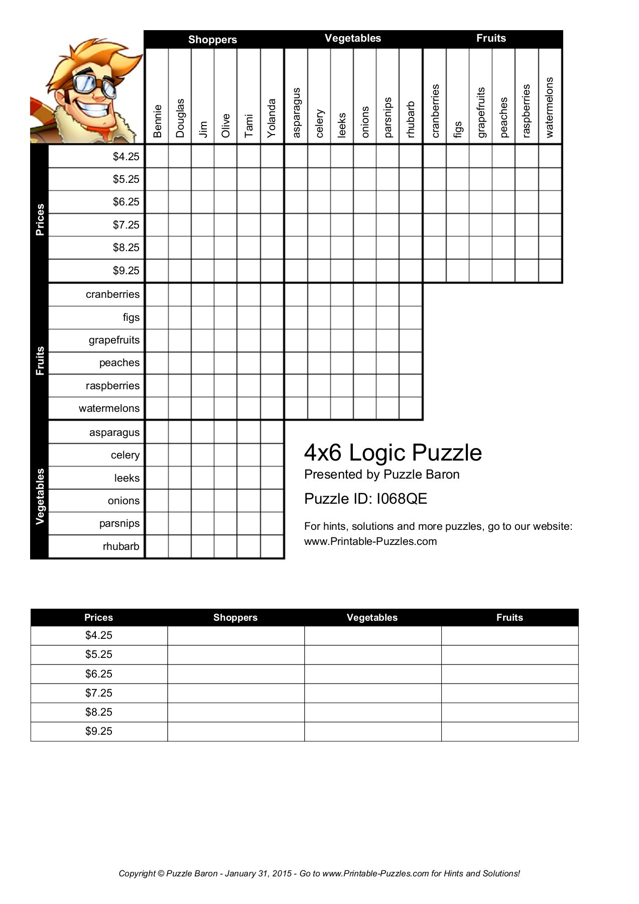 4X6 Logic Puzzle - Logic Puzzles - Play Online Or Print  Pages 1 - Printable Puzzles Logic