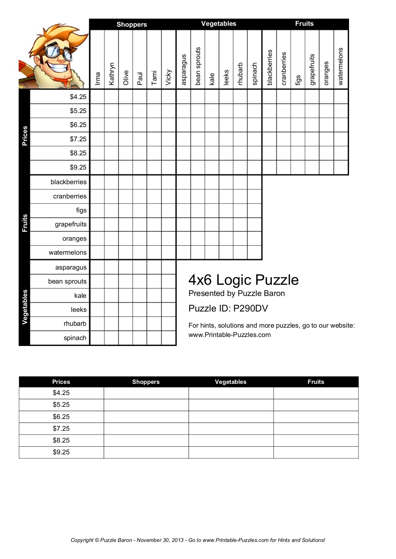 4X6 Logic Puzzle - Logic Puzzles - Play Online Or Print - Print Puzzle Online