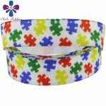 5/8"16Mm Jigsaw Puzzle Series Heart Shapes Peace Printed Fold Over   Puzzle Print Ribbon