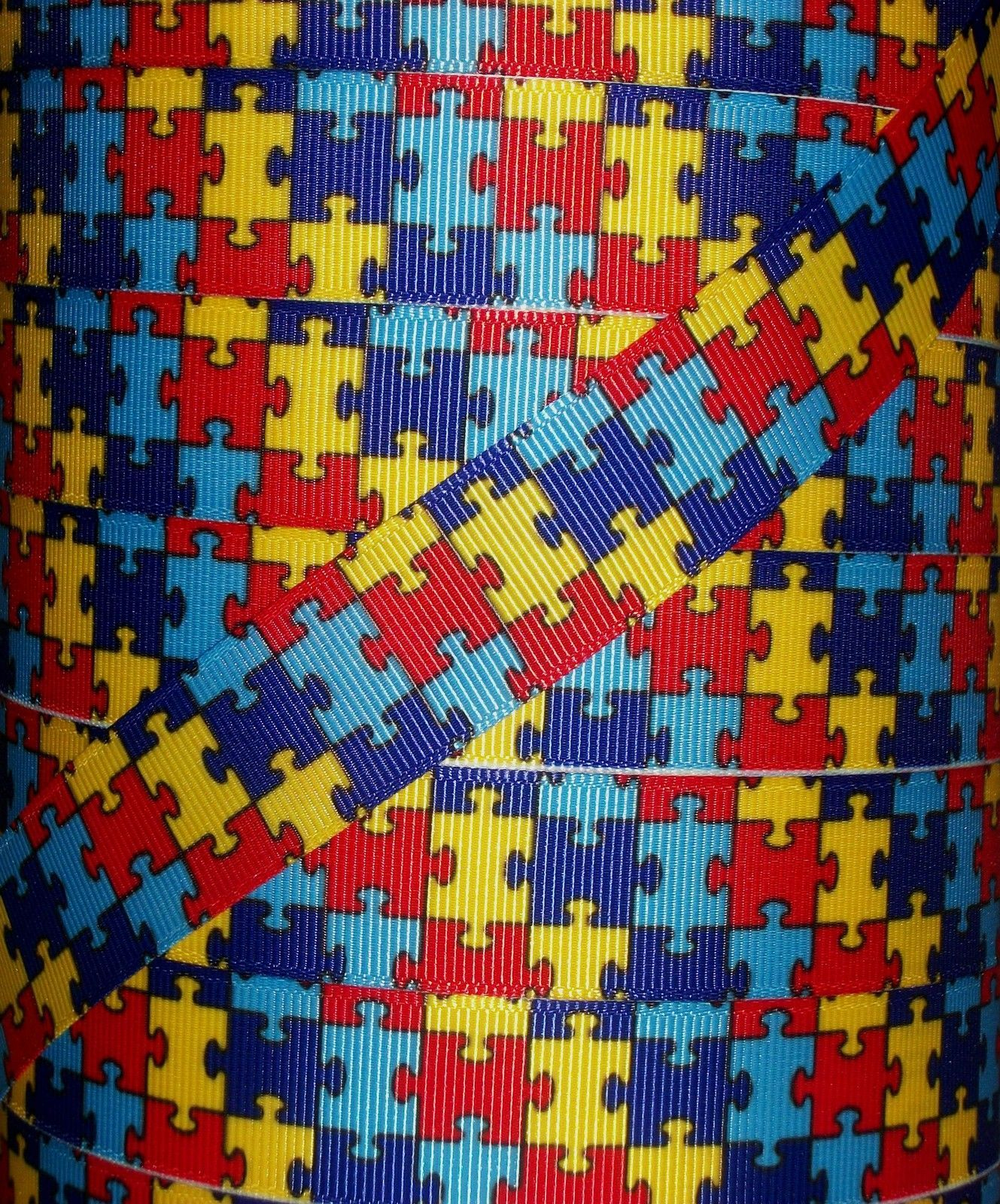5 Yds 1&amp;quot; Rainbow Autism Awareness Puzzle Grosgrain Printed Ribbon 4 - Puzzle Print Ribbon