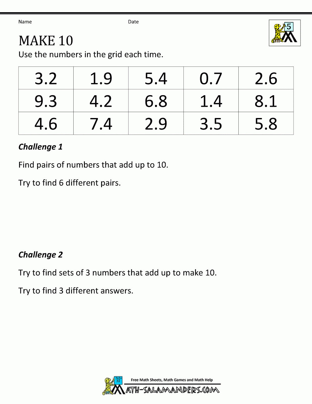 5Th-Grade-Math-Puzzles-Make-10-Puzzle.gif (1000×1294) | Fifth Grade - Printable Puzzles For Grade 4