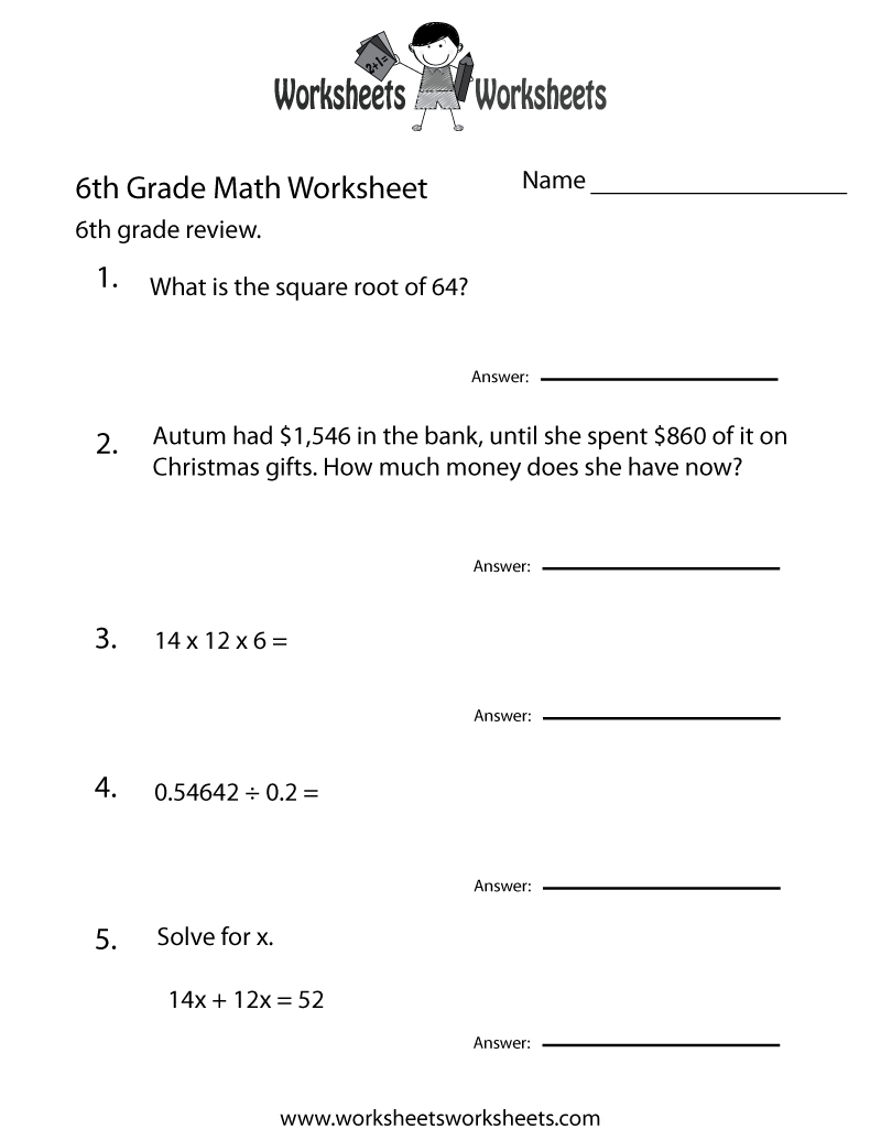 6 Grade Math Worksheets | Sixth Grade Math Practice Worksheet - Free - Printable Puzzles For 6Th Grade
