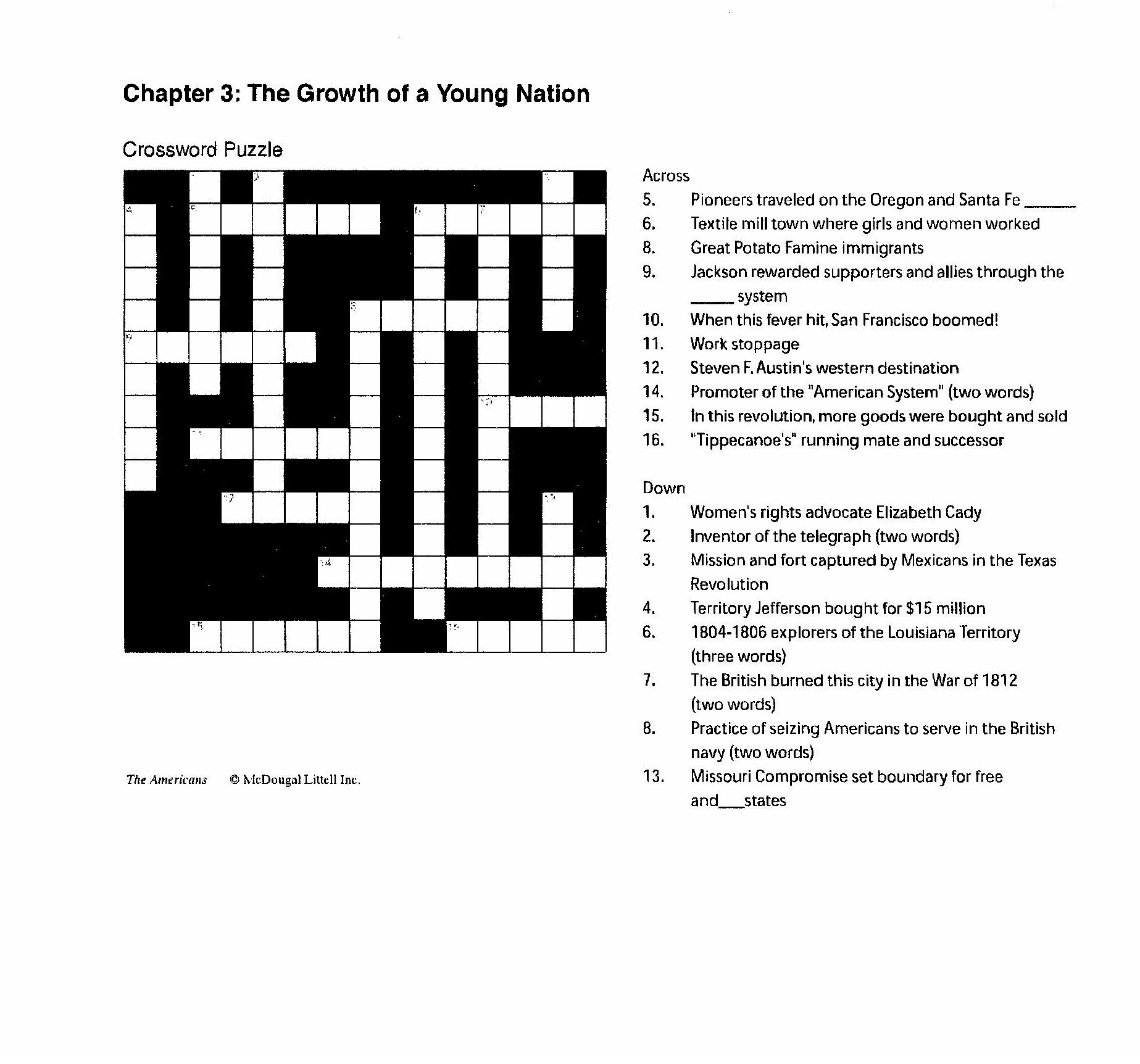 American History Crossword Puzzles Printable