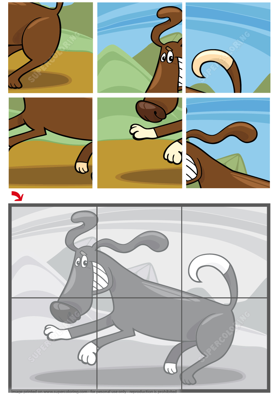 6 Piece Jigsaw Puzzle With A Running Dog | Free Printable Puzzle Games - Printable Jigsaw Puzzles 6 Pieces