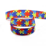 6Mm 75Mm Autism Awareness Puzzle Printed Grosgrain Ribbon/foe Band   Puzzle Print Ribbon