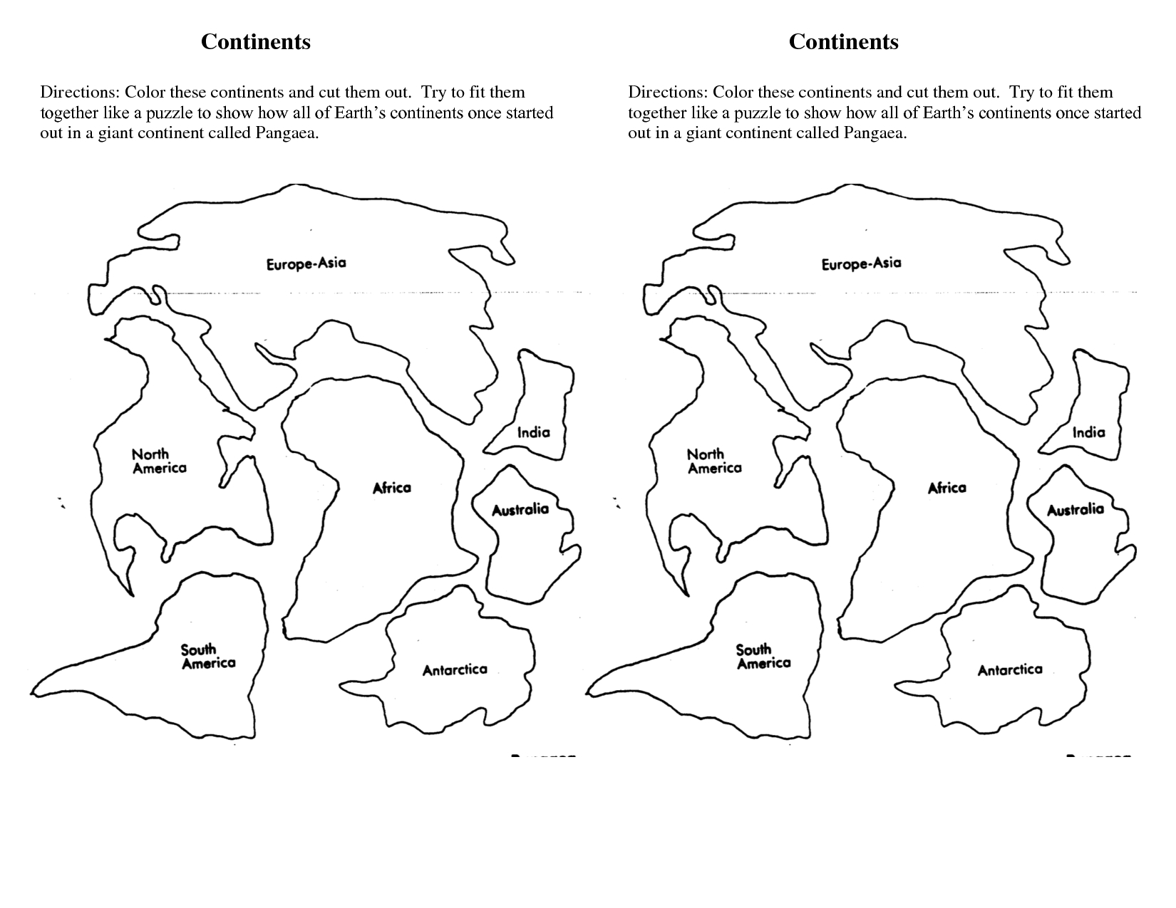 7 Continents Cut Outs Printables | World Map Printable | World Map - 7 Piece Printable Puzzle