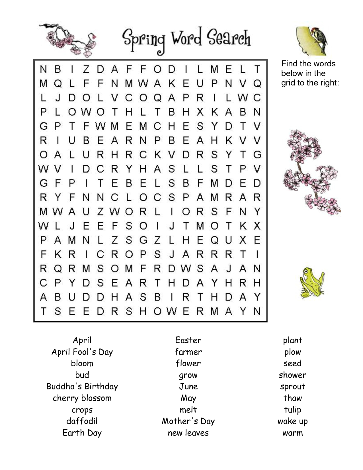7 Printable Spring Word Searches | Kittybabylove - Printable Spring Puzzle