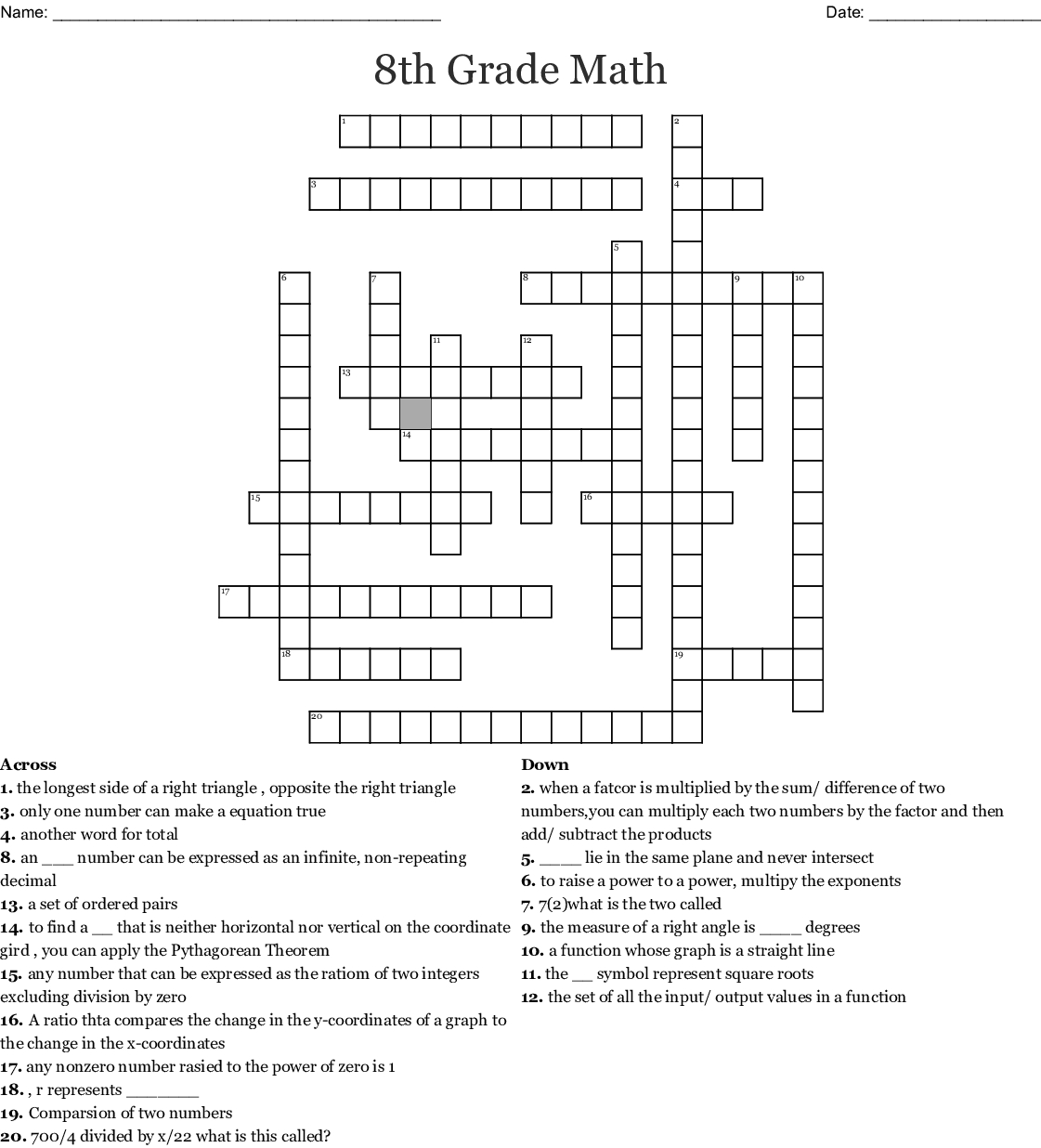 8Th Grade Math Crossword - Wordmint - Printable Crossword Puzzles For 8Th Graders
