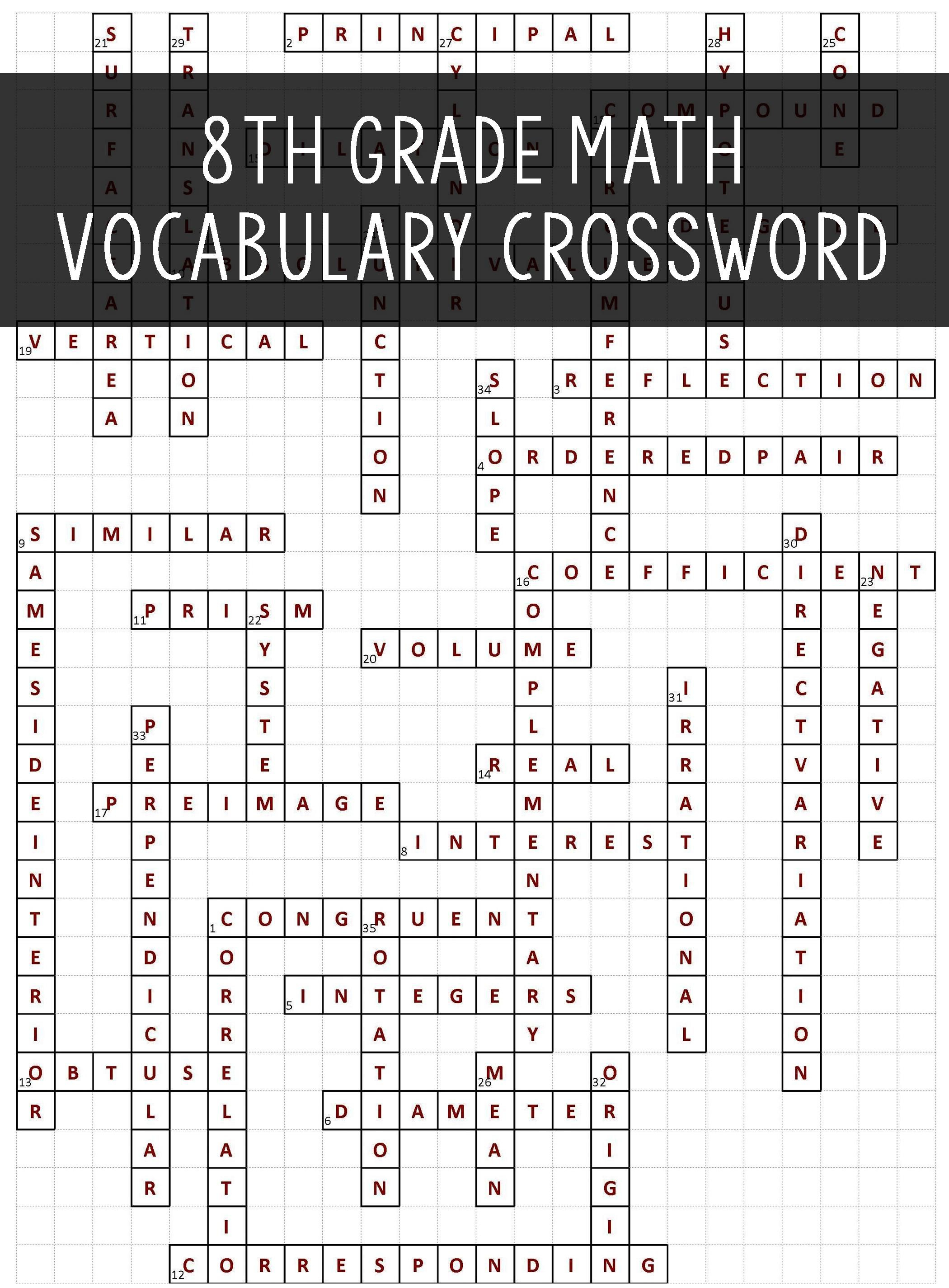 8Th Grade Math Vocabulary Crossword | Math Teaching | Math - Crossword Puzzles Printable 8Th Grade