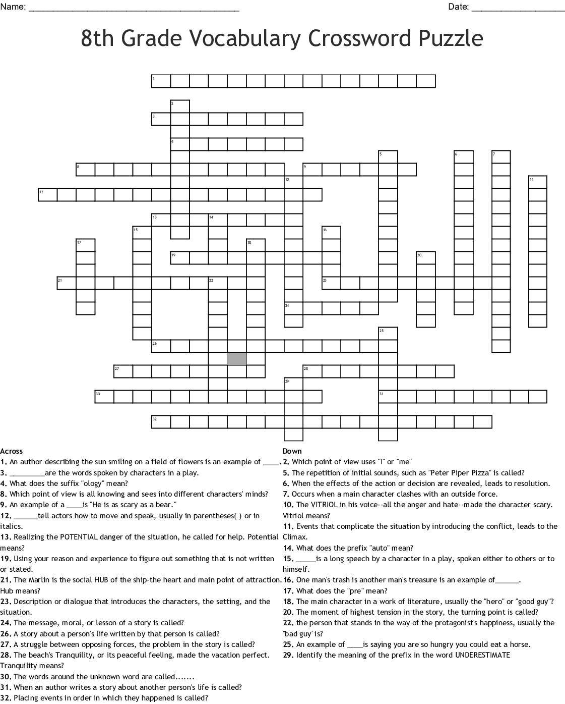 8Th Grade Vocabulary Crossword Puzzle Crossword - Wordmint - Crossword Puzzles Printable 8Th Grade