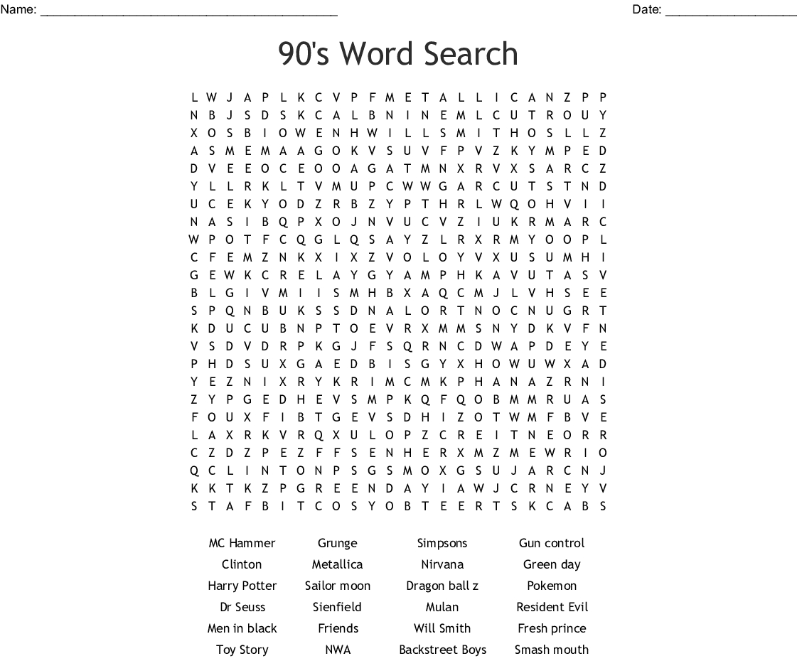 90S Crossword Puzzle Printable Printable Crossword Puzzles