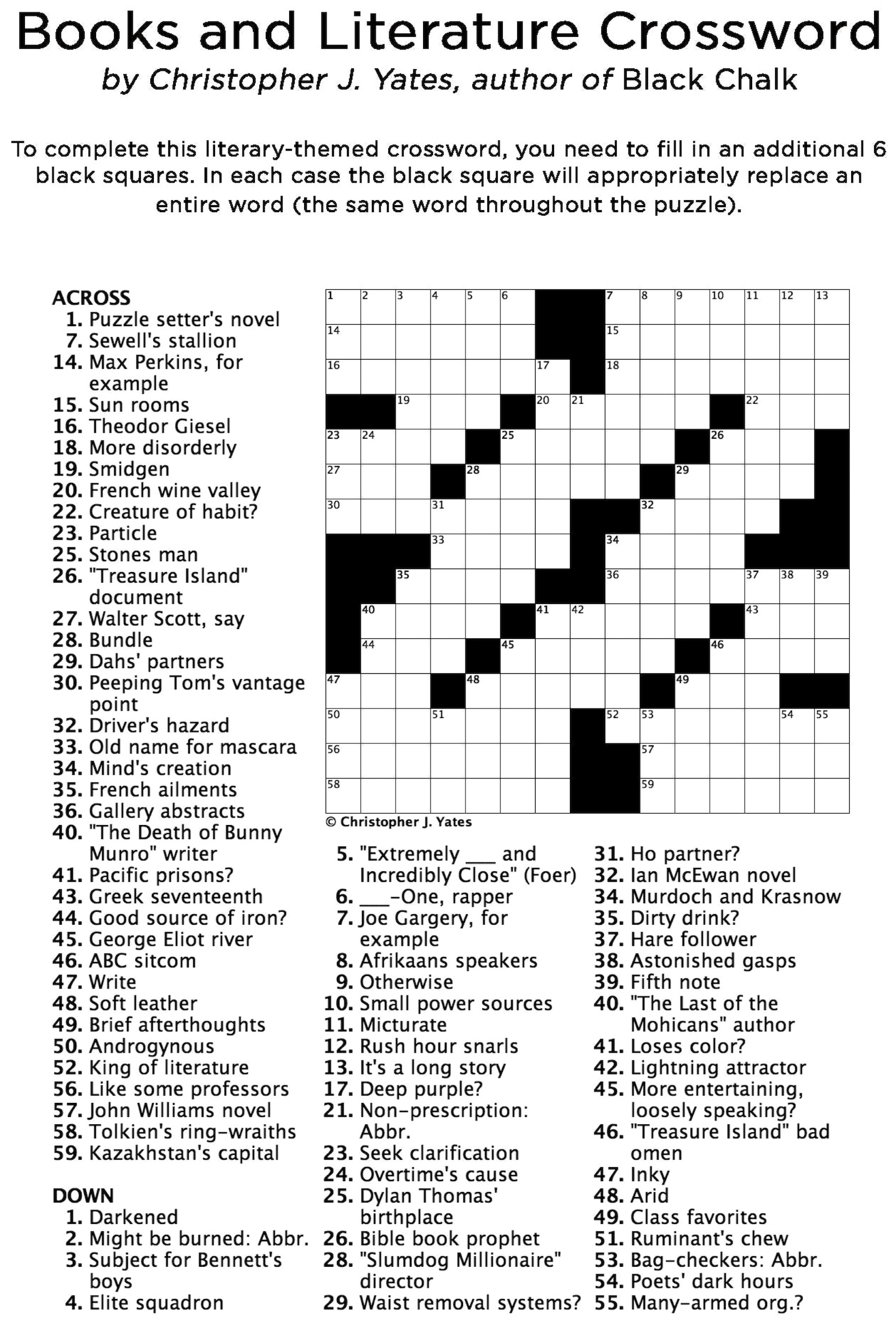 A Literary Crossword Puzzle From Thriller Author Christopher J - Printable Crossword Puzzles Books