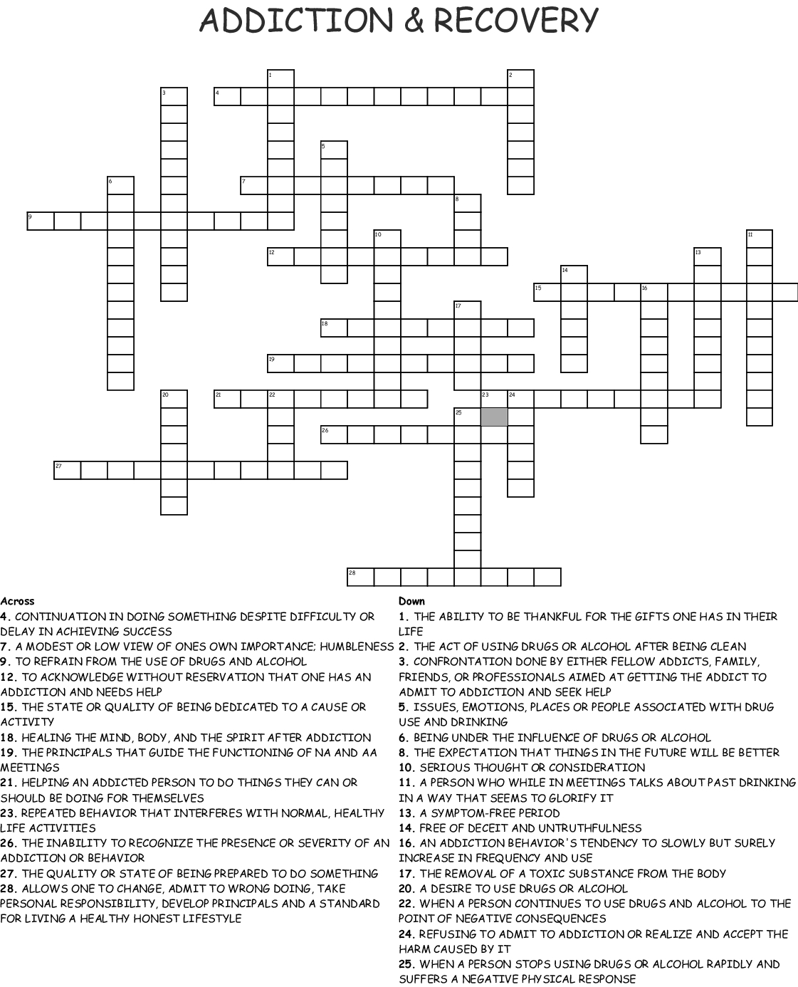 Addiction &amp;amp; Recovery Crossword - Wordmint - Free Printable Recovery Crossword Puzzles