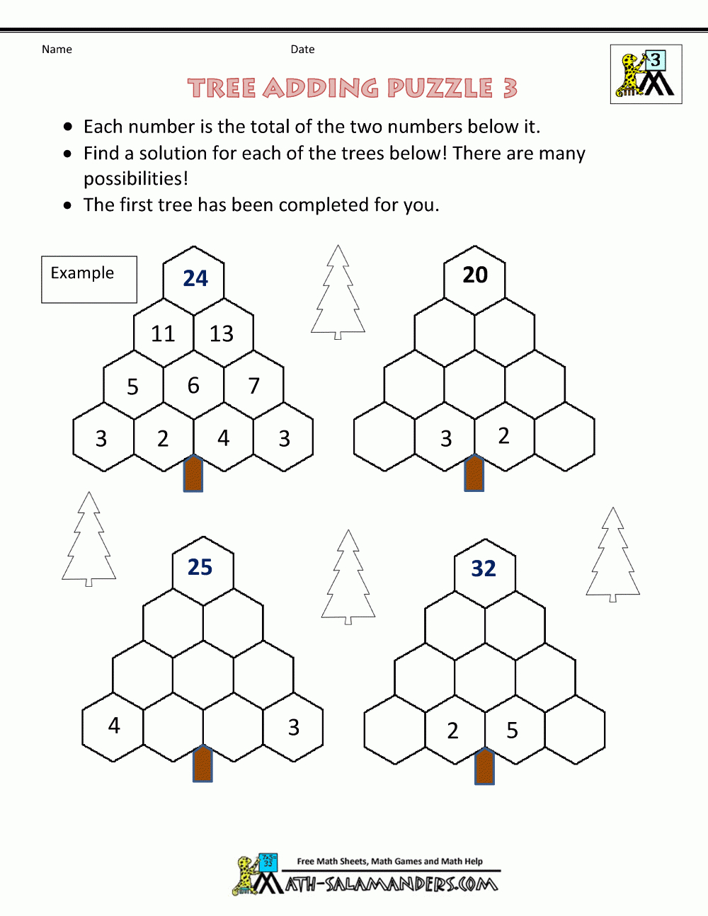 Addition Puzzles Tree Adding Puzzle 3 | Education: Math | Maths - Printable Addition Puzzles