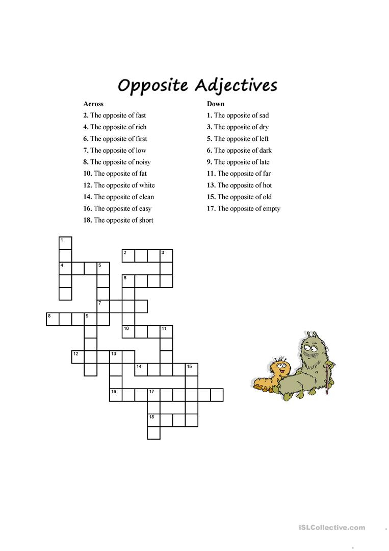  Adjectives Crossword Puzzle Printable Printable Crossword Puzzles