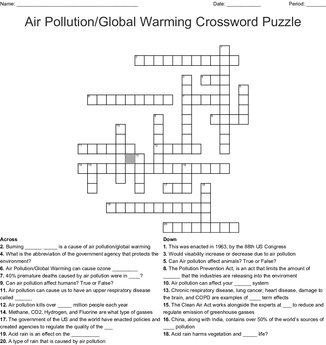 Air Pollution/global Warming Crossword Puzzle Crossword - Wordmint - Global Warming Crossword Puzzle Printable