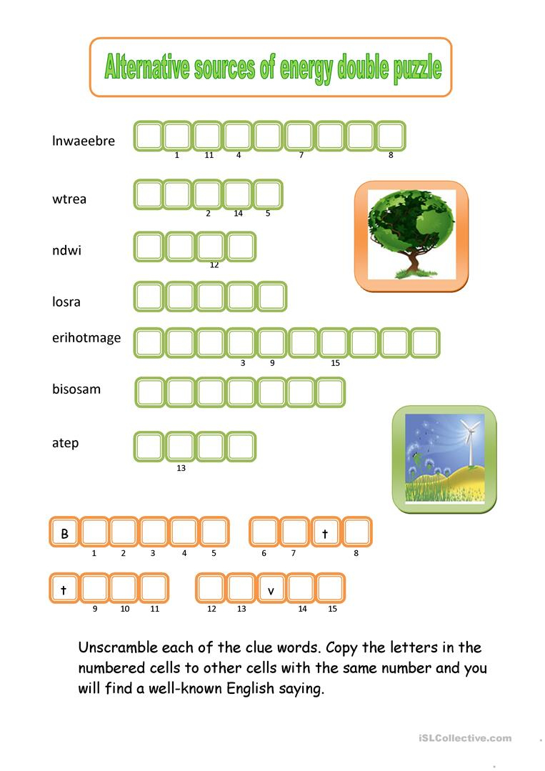 Alternative Sources Of Energy Double Puzzle Worksheet - Free Esl - Printable Energy Puzzle