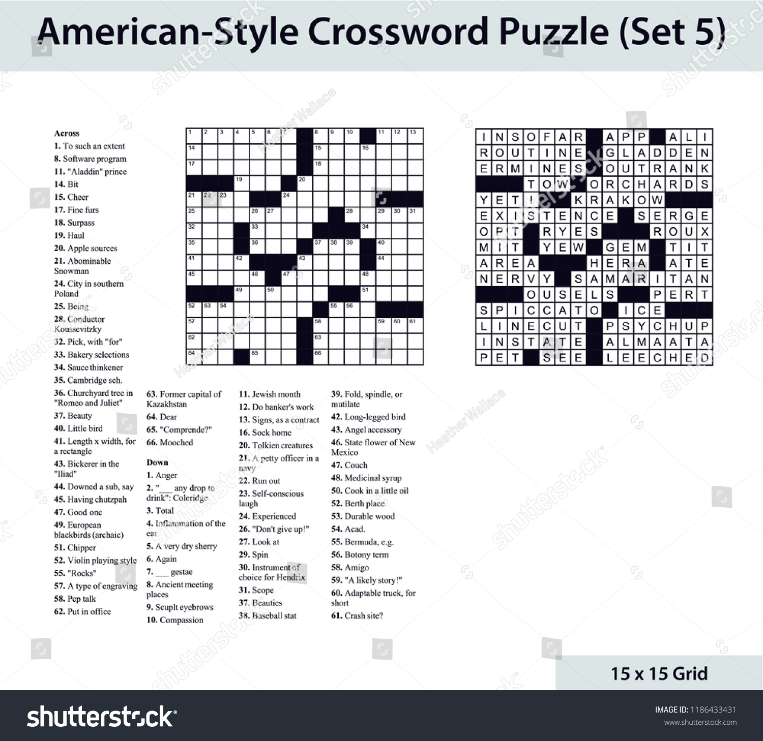 Americanstyle Crossword Puzzle 15 X 15 Stock Vector (Royalty Free - 15 X 15 Printable Crosswords