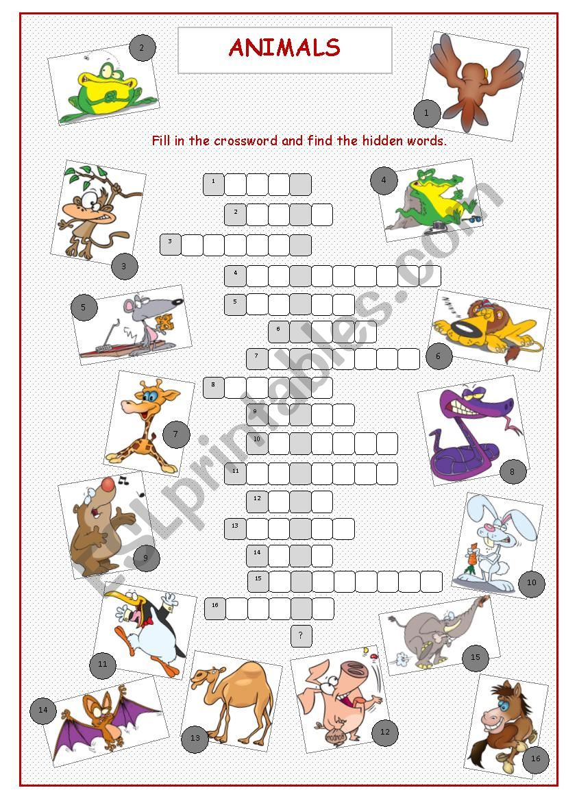 Animals Crossword Puzzle - Esl Worksheetkissnetothedit - Animal Crossword Puzzle Printable