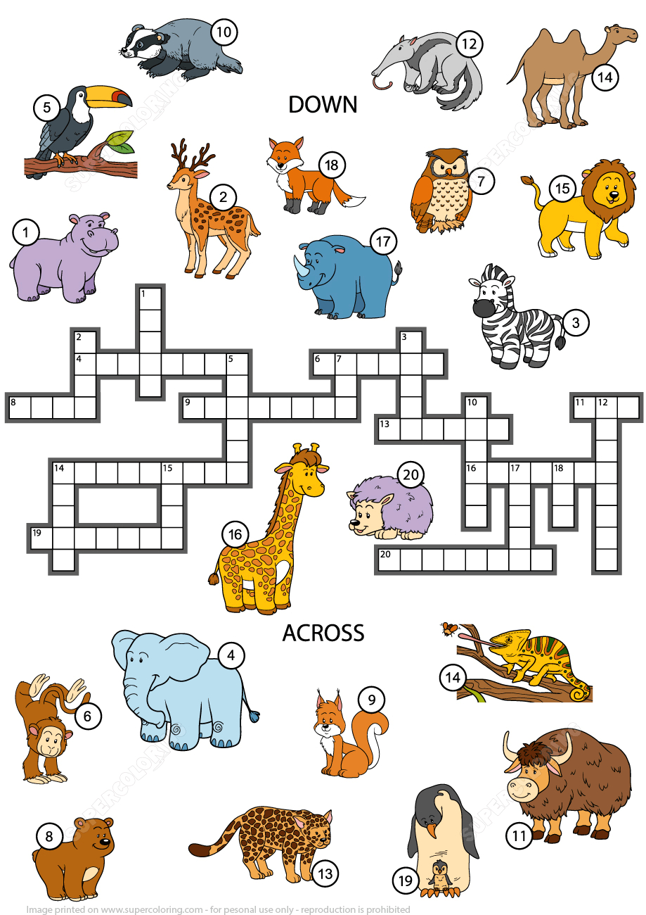 Animals Crossword Puzzle For Studying English Vocabulary | Free - Printable Crossword Puzzles For Learning English