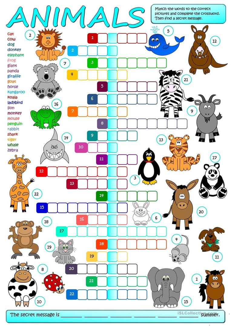 Animals - Crossword Worksheet - Free Esl Printable Worksheets Made - Animal Crossword Puzzle Printable