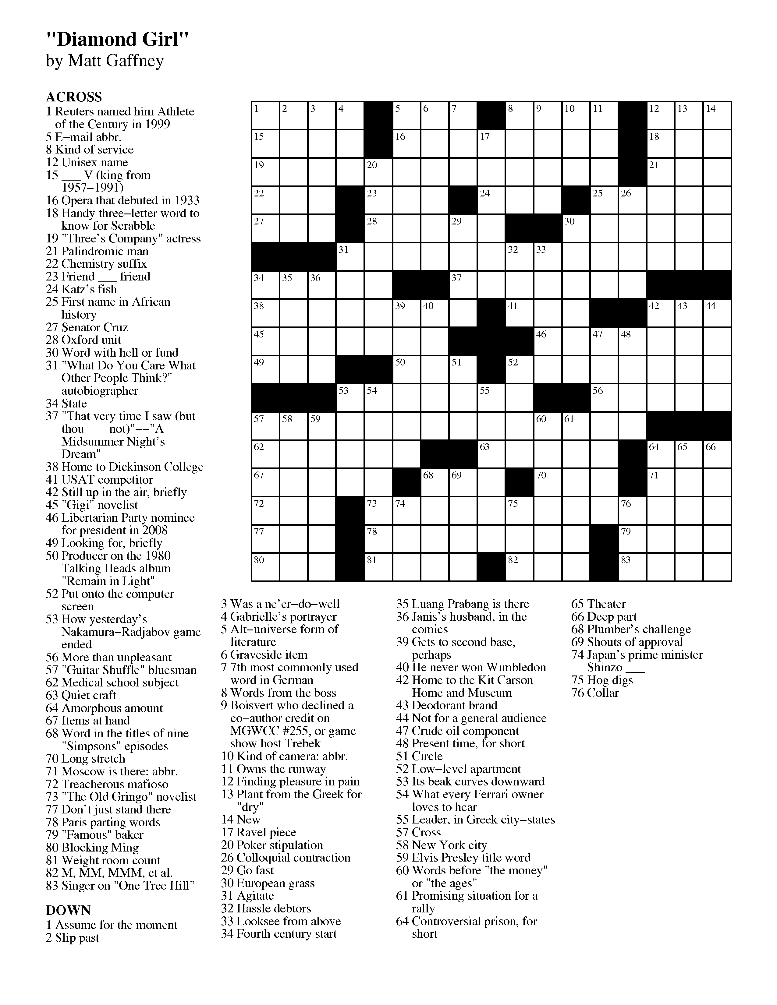 Printable Daily Crossword Puzzle