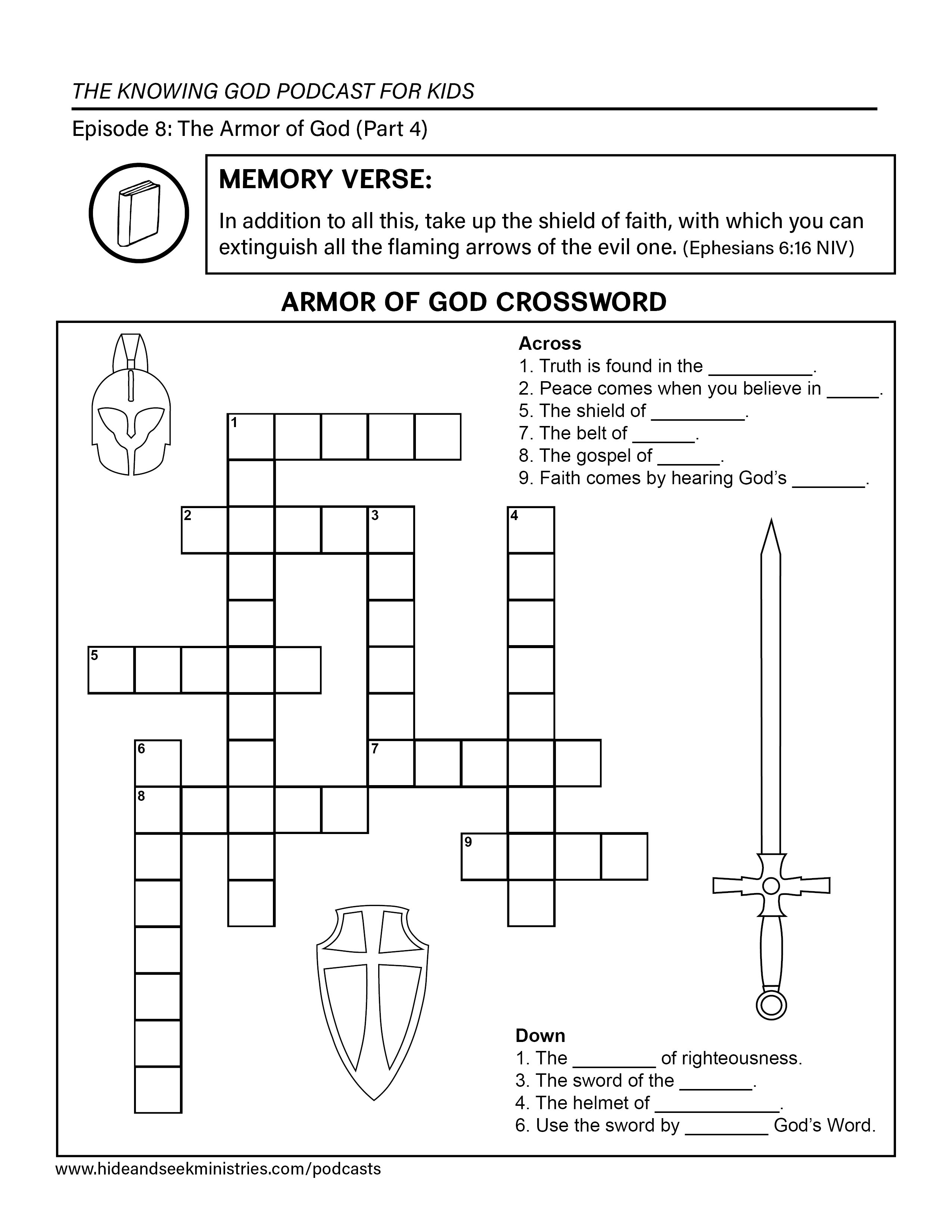 Armor Of God Crossword Puzzle. Great Bible Activity! It Also Goes - Printable Religious Puzzles