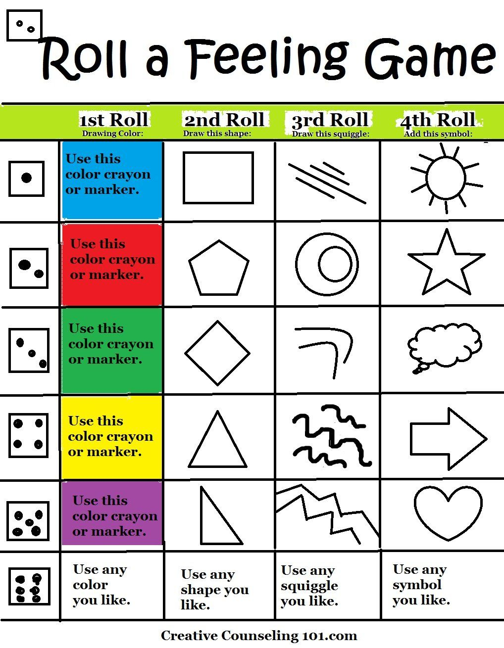 Art Therapy Roll-A-Feelings Game With Free Art Therapy Game Board - Printable Mind Puzzle Games