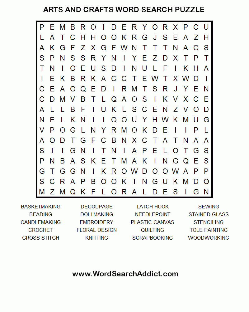 Arts And Crafts Printable Word Search Puzzle - Printable Art Puzzles