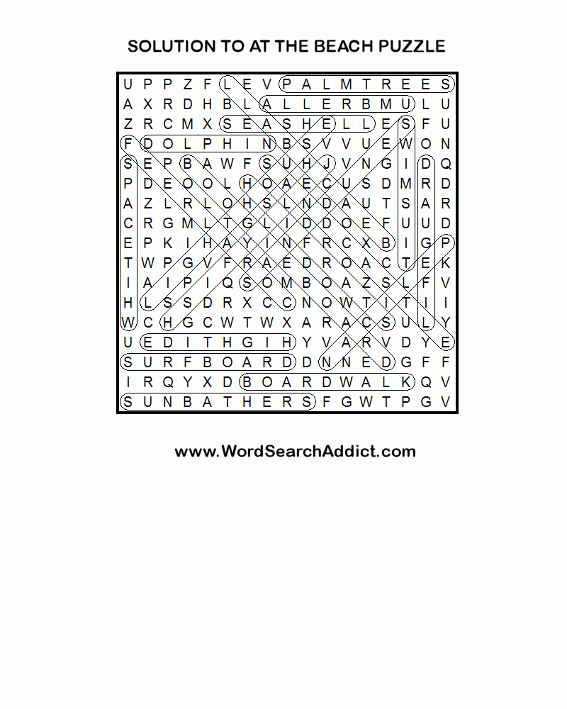 At The Beach Printable Word Search Puzzle - Printable Beach Crossword Puzzles