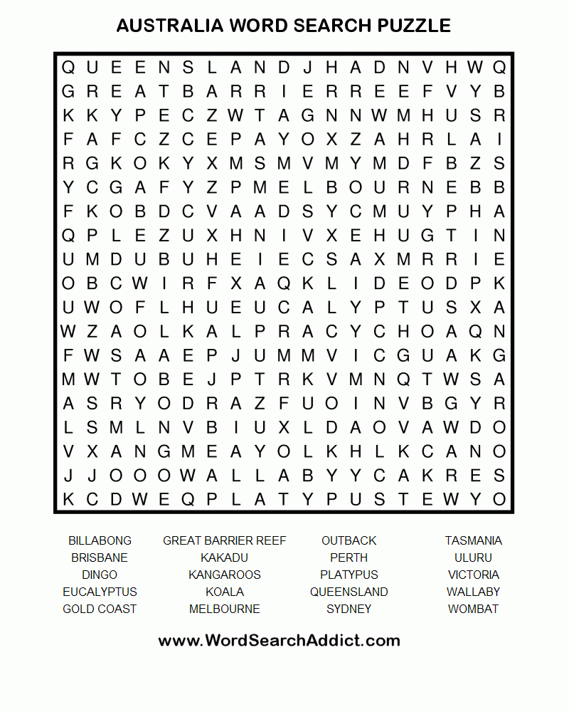 Free Printable Word Search Puzzles Australia