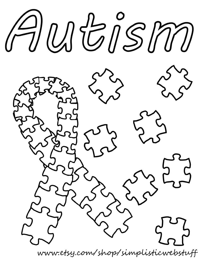 Autism Puzzle Piece Ribbon Coloring Page | Etsy - Printable Puzzle Piece Coloring Pages