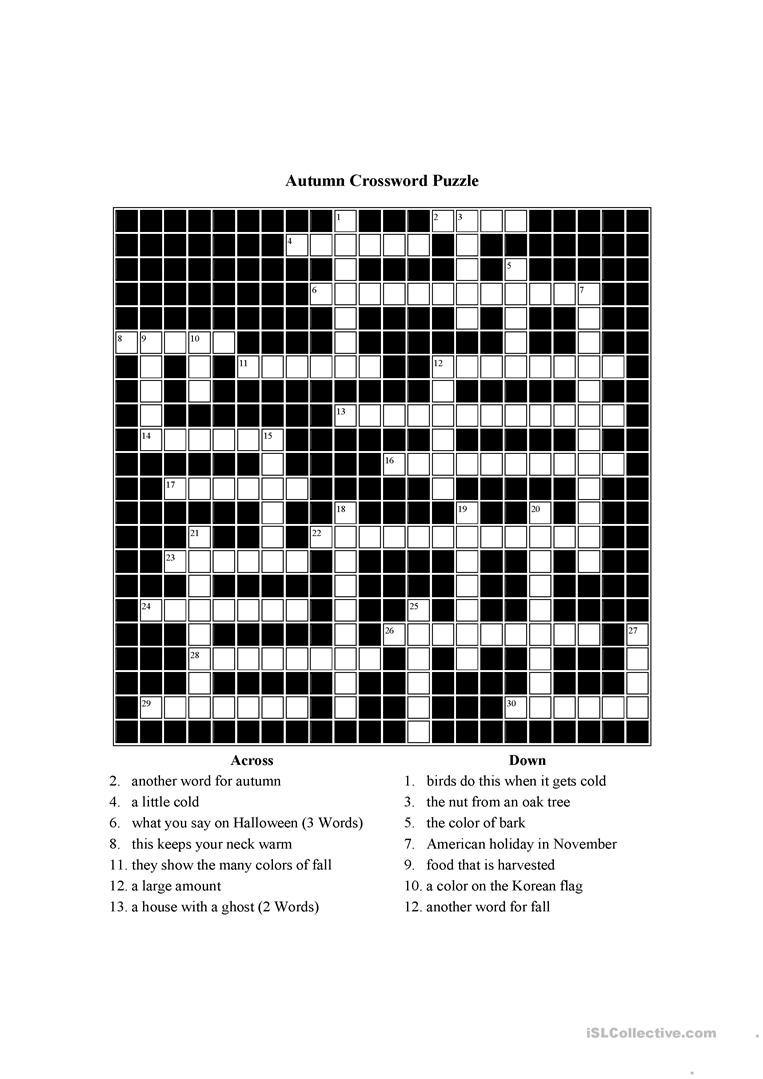 Autumn Themed Crossword Puzzle Worksheet - Free Esl Printable - Printable Crossword Puzzles Unblocked